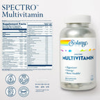 SOLARAY Spectro Multivitamin con Hierro - Complejo Multivitamínico con Calcio, Magnesio, Verduras Energéticas y Enzimas Digestivas (250 Comprimidos)
