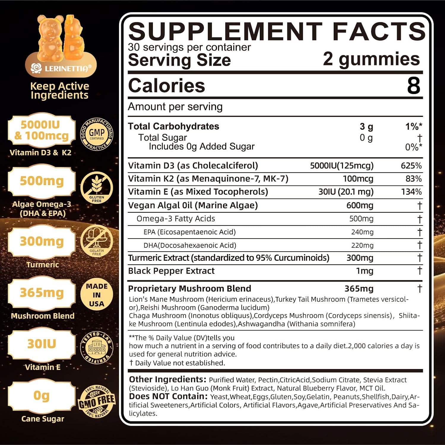 Vitamina D3 5000 UI (125 mcg) + Vitamina K2 (MK-7) Gominolas con Omega 3 de Algas | Máxima Potencia | Vegano, Sin Azúcar