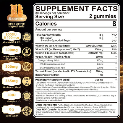 Vitamina D3 5000 UI (125 mcg) + Vitamina K2 (MK-7) Gominolas con Omega 3 de Algas | Máxima Potencia | Vegano, Sin Azúcar – Image 3