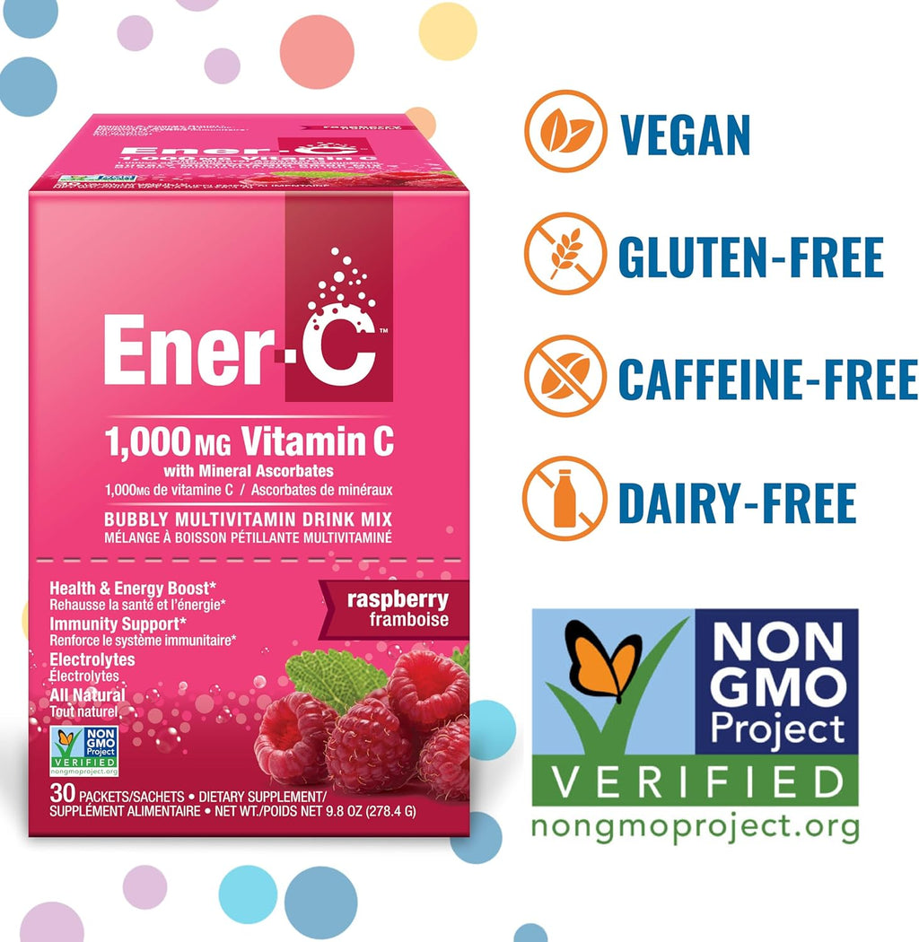Ener-C Multivitamin Drink Mix - Vitamin C, Electrolyte and B Vitamin Packets - Raspberry Flavor, 60 Count