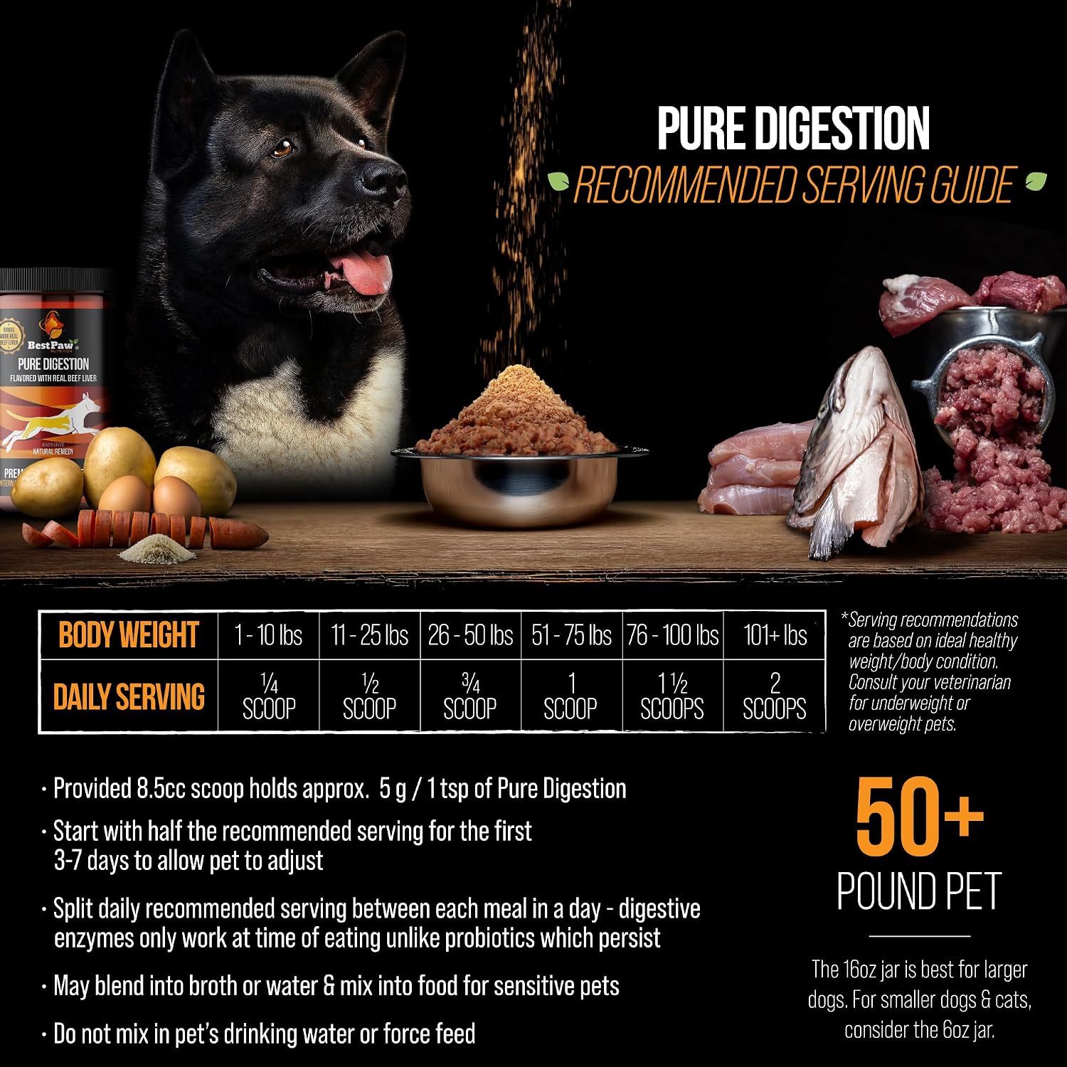Pure Digestion Probiotics and Digestive Enzymes for Dogs and Cats - Beef Liver Flavor - 16 oz