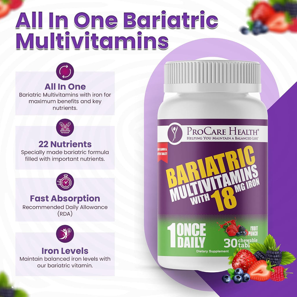 ProCare Health Multivitamínico Masticable Bariátrico con Hierro 18mg - 30 Comprimidos Sabor Fruta