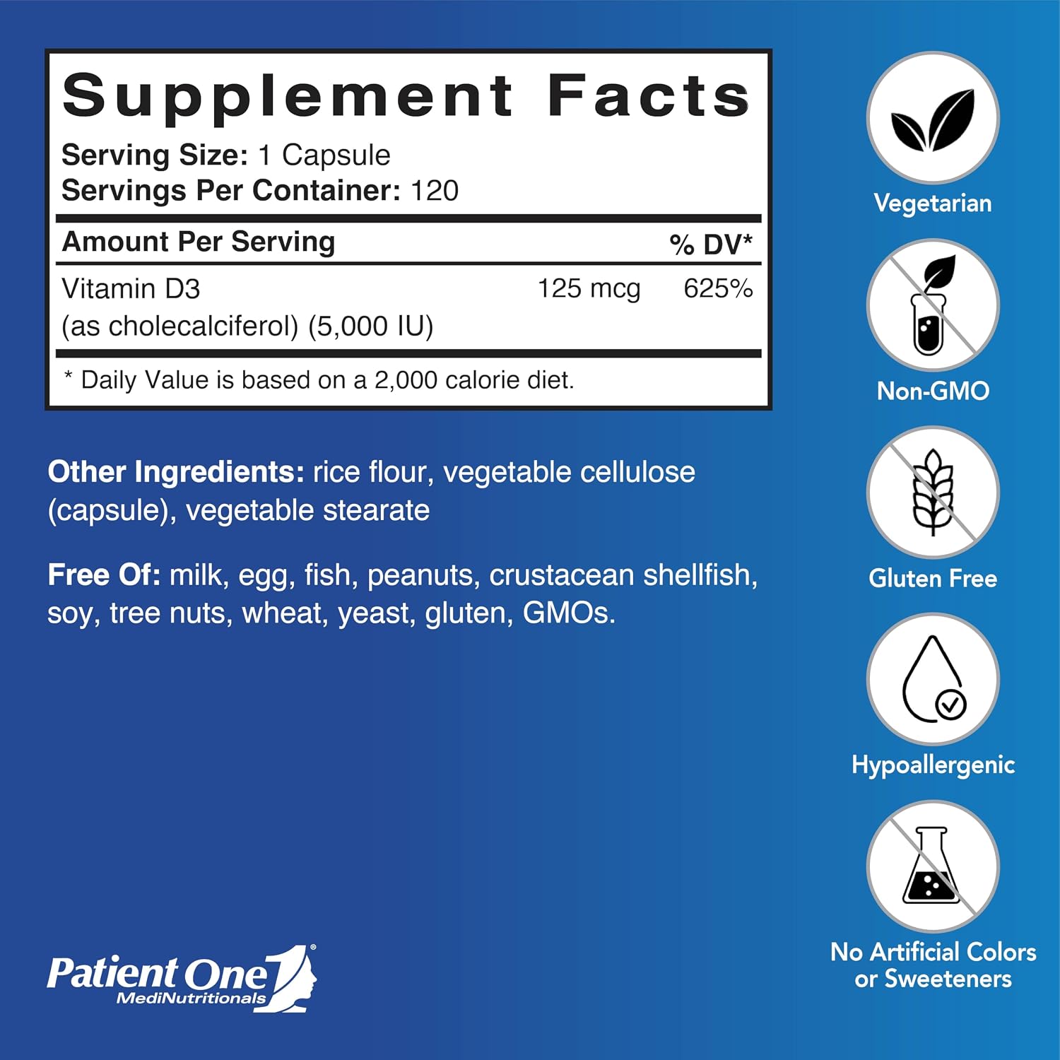 Patient One Vitamina D3 5.000 UI – 120 Cápsulas (Pack de 2)