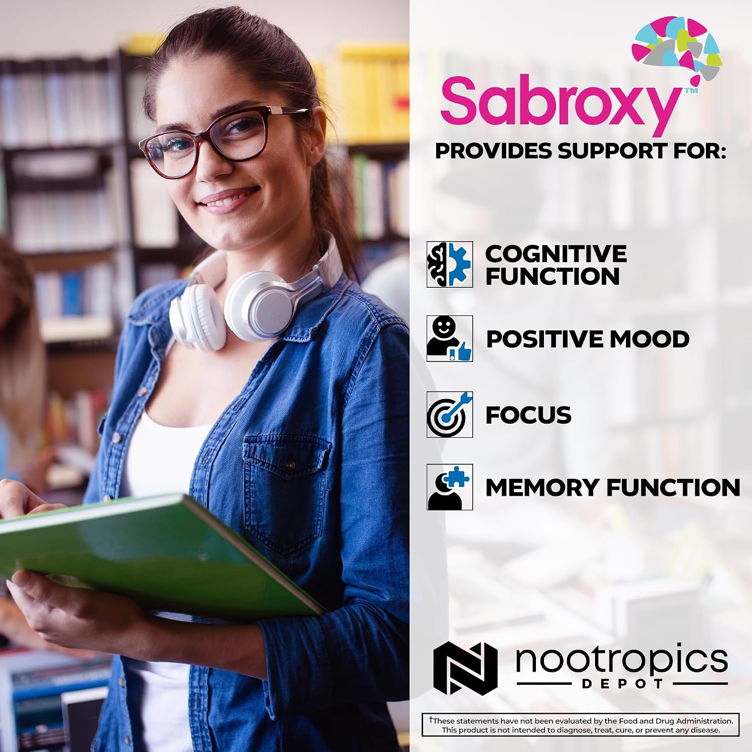 Comprimidos Nootropics Depot Sabroxy® | 100 mg | 90 Unidades | Mínimo 10% de Oroxilina-A | Oroxylum indicum | Puede Ayudar a Promover la Concentración y la Motivación
