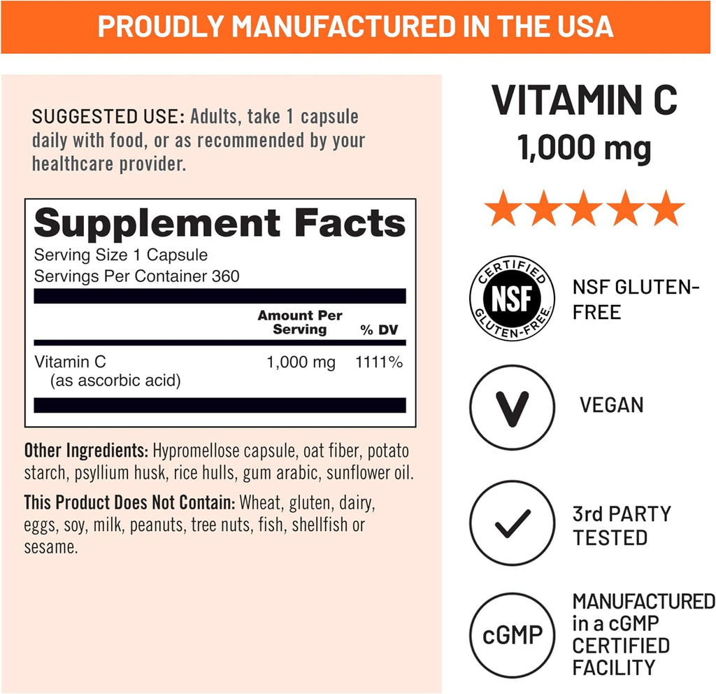 NatureWise Vitamina C 1000 mg Cápsulas - 360 Cápsulas (Suministro para 360 Días)