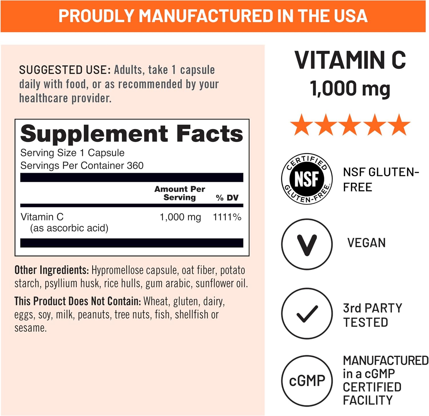 NatureWise Vitamina C 1000 mg Cápsulas - 360 Cápsulas (Suministro para 360 Días)