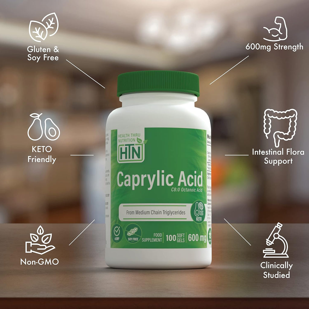 Health Thru Nutrition Ácido Caprílico 600mg - 100 Cápsulas Blandas
