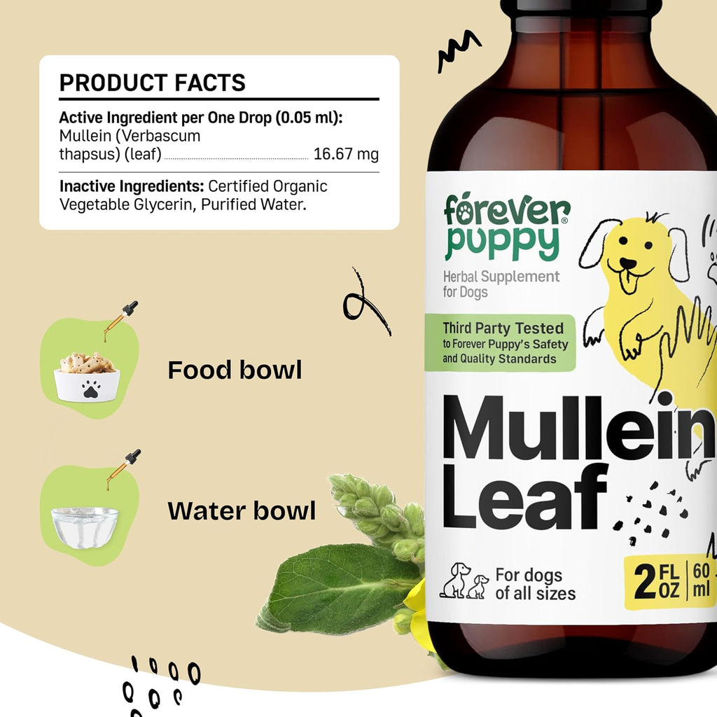 Forever Puppy Mullein Tincture for Dogs - Apoyo Respiratorio Natural - Extracto de Gordolobo para Pulmones - Sin Azúcar ni Alcohol - 60 ml