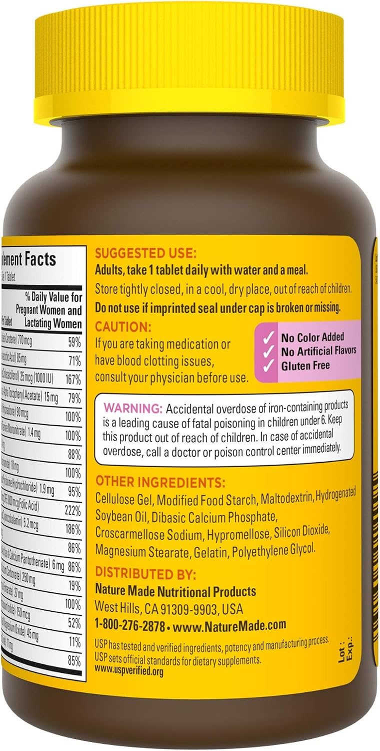Nature Made Prenatal Multi, 90 Comprimidos, con Ácido Fólico y 17 Vitaminas y Minerales para el Apoyo Durante el Embarazo
