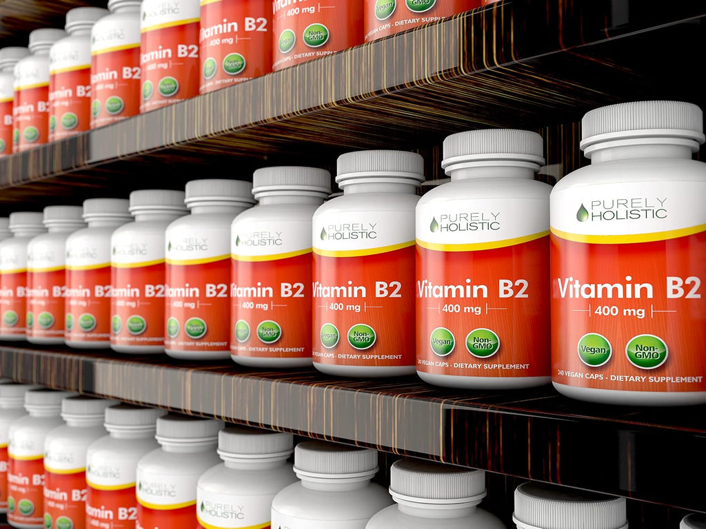Purely Holistic Vitamina B2 Riboflavina 400mg - 240 Cápsulas Veganas, Suministro para 8 Meses - Alta Potencia - No OGM y Sin Gluten - Apoya la Producción de Energía y la Salud Celular