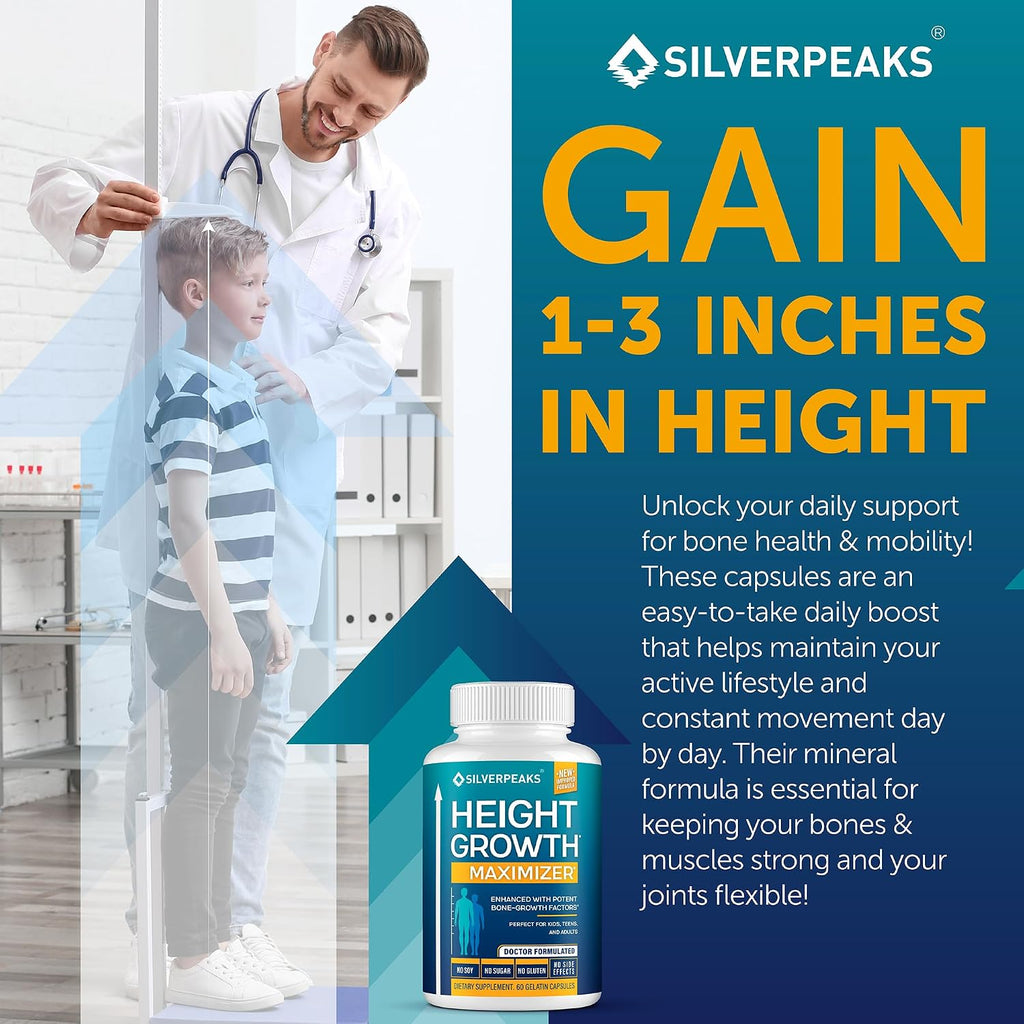 SILVERPEAKS Maximizador de Crecimiento - Complemento alimenticio con Calcio, Zinc, GABA y Vitamina D3