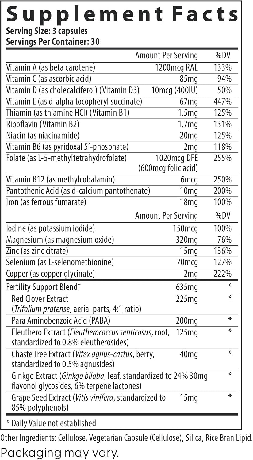 Fairhaven Health FertilAid para Mujer – Vitaminas Prenatales y Suplemento de Fertilidad con Vitex y Folato – Apoya la Regularidad del Ciclo y la Ovulación* – 90 Cápsulas