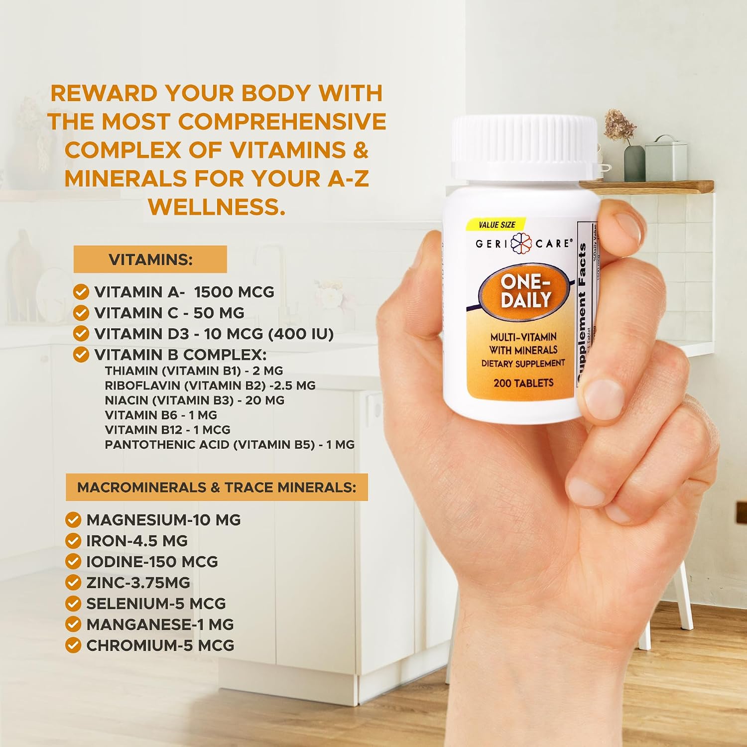 GeriCare One-Daily Multivitaminas con Minerales para Hombres y Mujeres (200 Comprimidos)