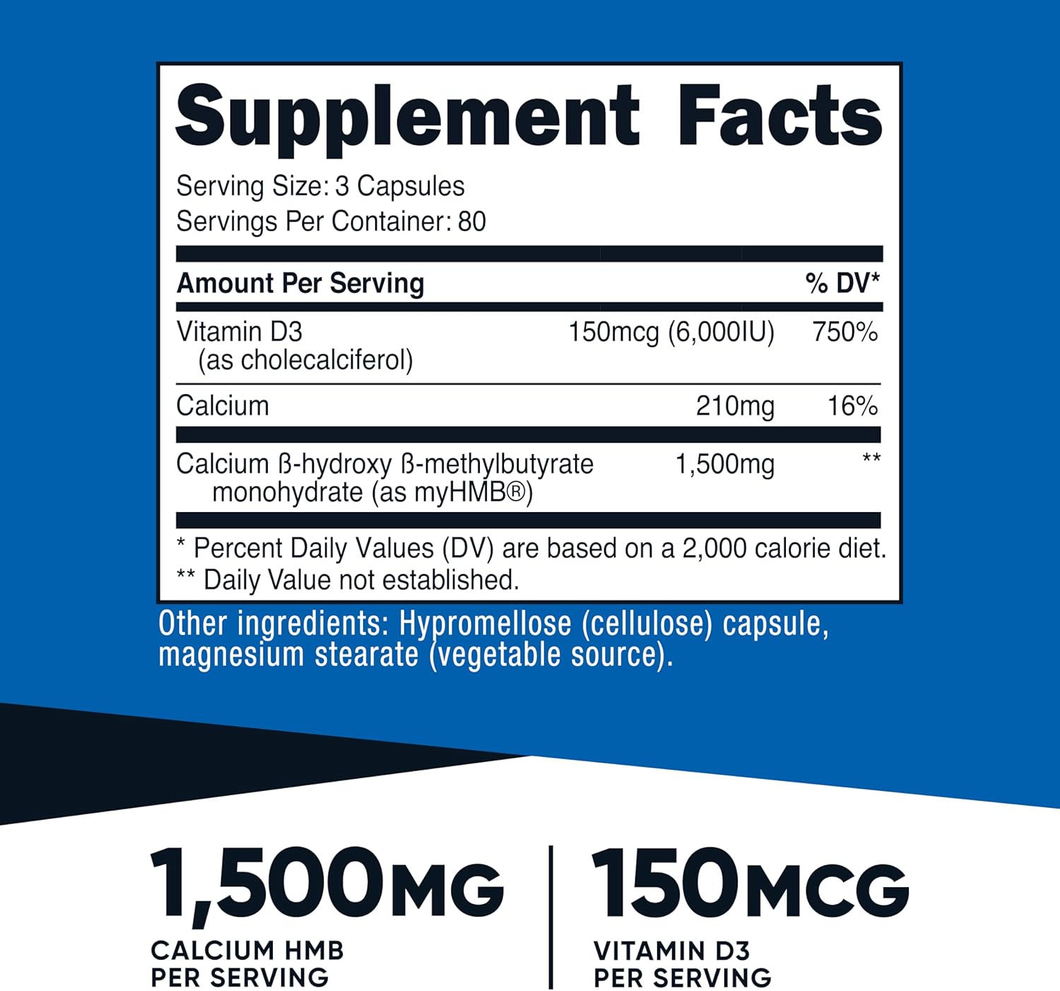 Nutricost HMB (1500 mg por dosis) y Vitamina D3 (6000 UI) - 240 Cápsulas (80 dosis)
