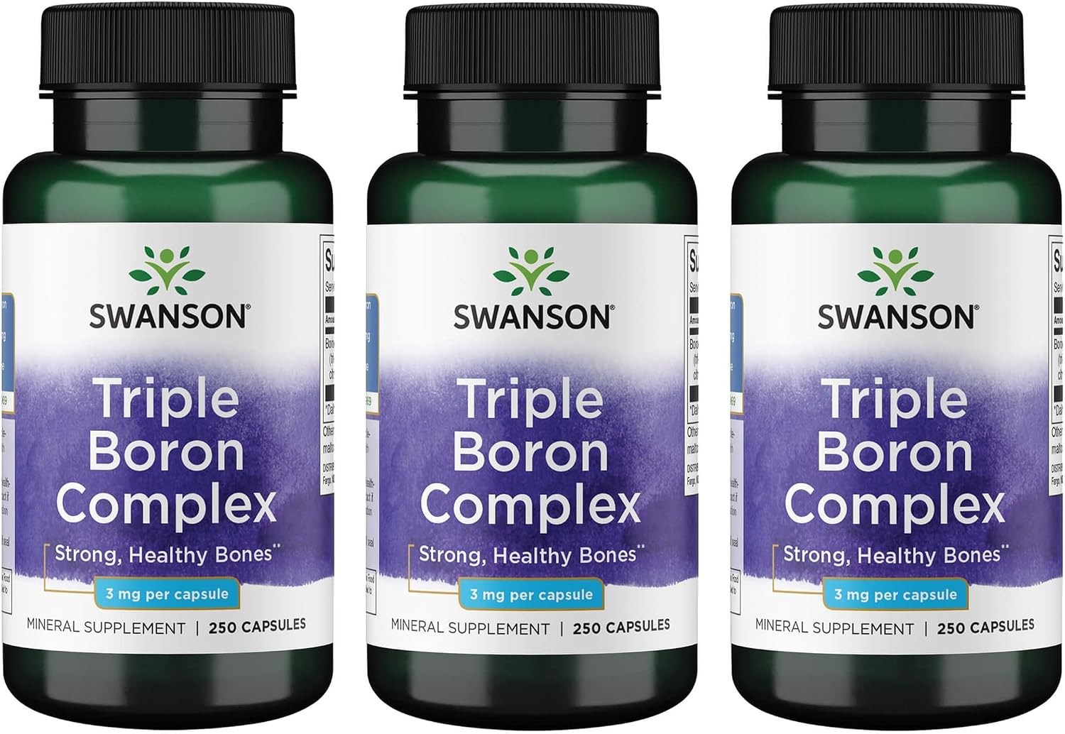 Swanson Complejo Triple Boro - Citrato, Aspartato, Glicinato (3 Envases de 250 Cápsulas)