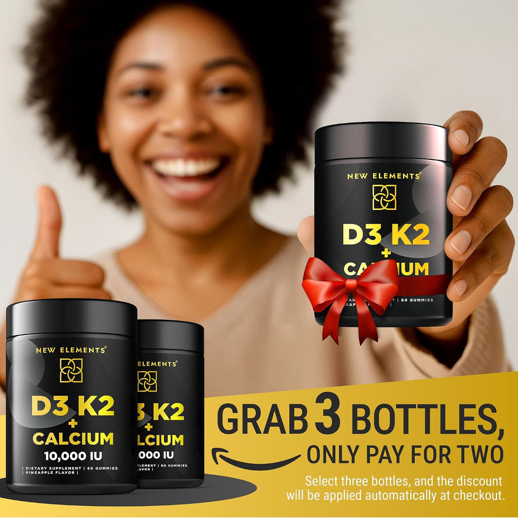 New Elements Vitamin D3 K2 Gummies 10000 IU con Calcio 100mg