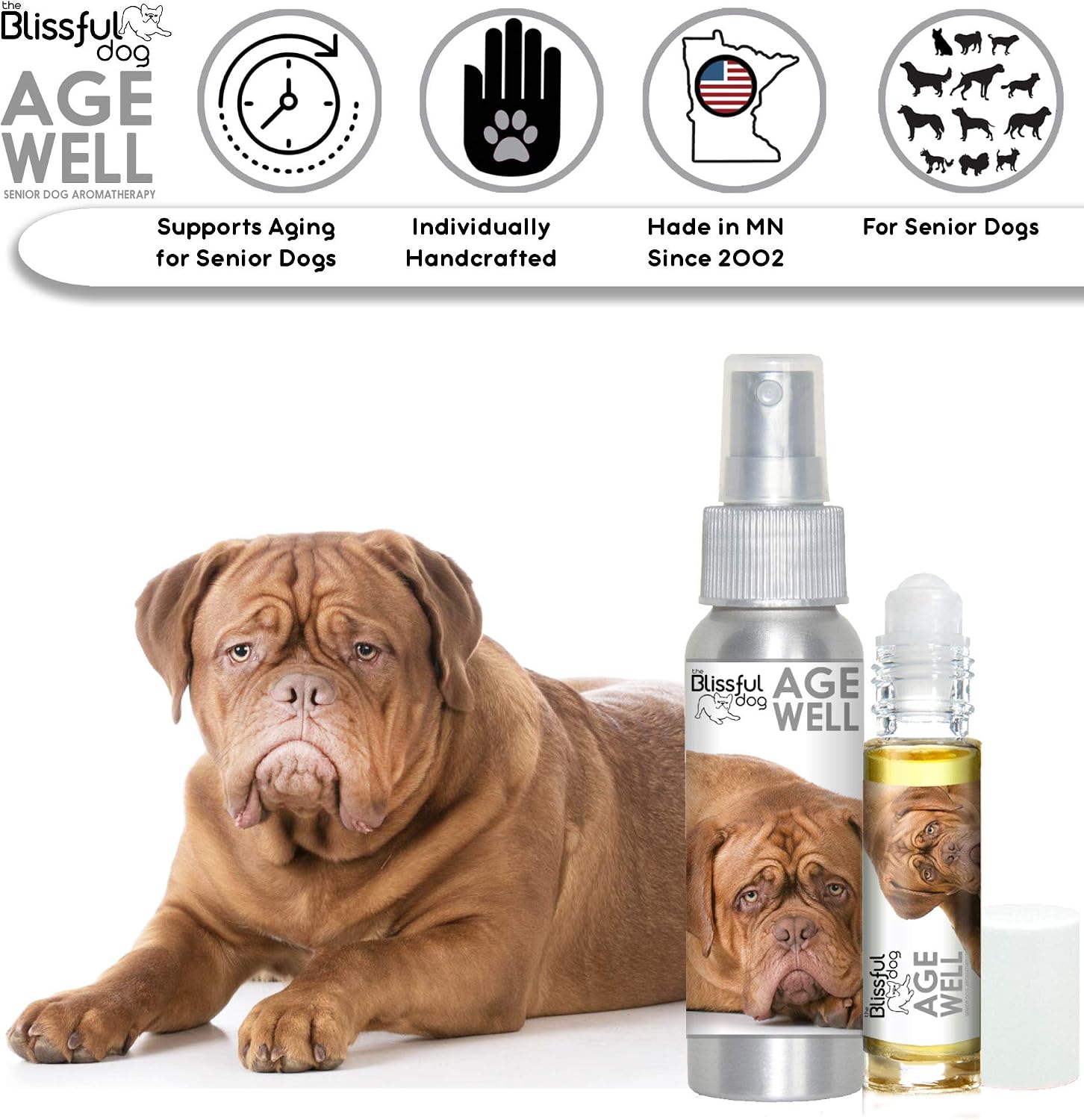 The Blissful Dog Age Well Spray Aromaterapia para Perros Dogue de Bordeaux