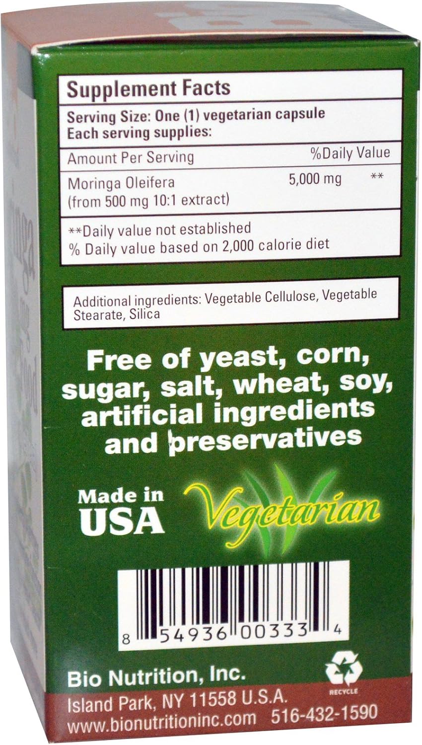 Bio Nutrition Moringa Oleifera Superalimento Suplemento 5000mg 90 Cápsulas Vegetales