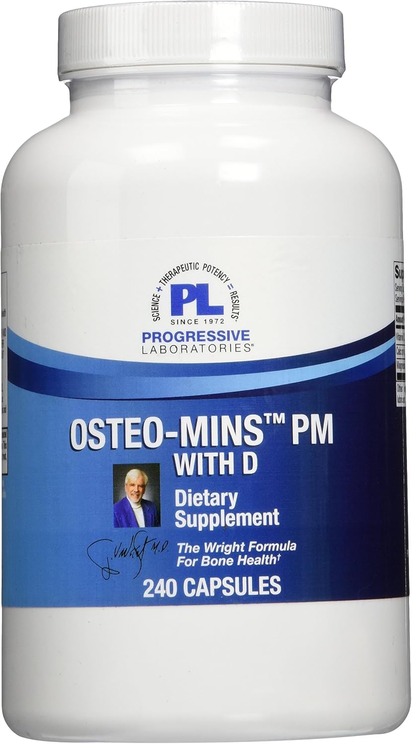 Progressive Labs Osteo-Mins PM con D - Suplemento para la Densidad Ósea, 240 Comprimidos