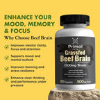 Primal Being Cerebro de Res de Pasto - 90 Cápsulas, 1500mg por Dosis