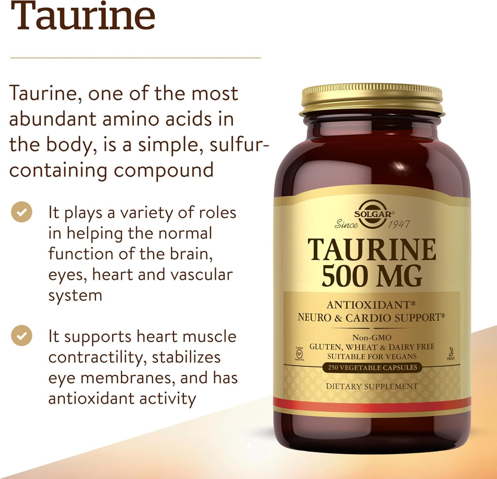 Solgar Taurina 500 mg - 250 Cápsulas Vegetales