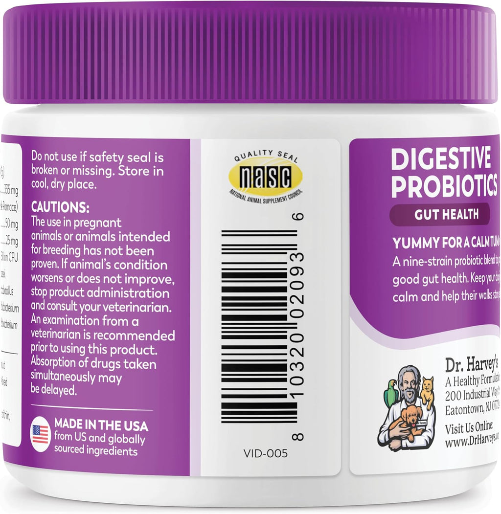 Dr. Harvey's Masticables Probióticos Digestivos para Perros, 9 Probióticos, Sabor a Mantequilla de Cacahuete (90 Masticables)