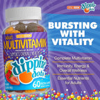 Vital+Boon Dippin' Dots - Gominolas Multivitamínicas para Adultos - Vitaminas A, B6, C, D3, E y Ácido Fólico - Vegetarianas, No GMO, Sin Gluten (60 Unidades)