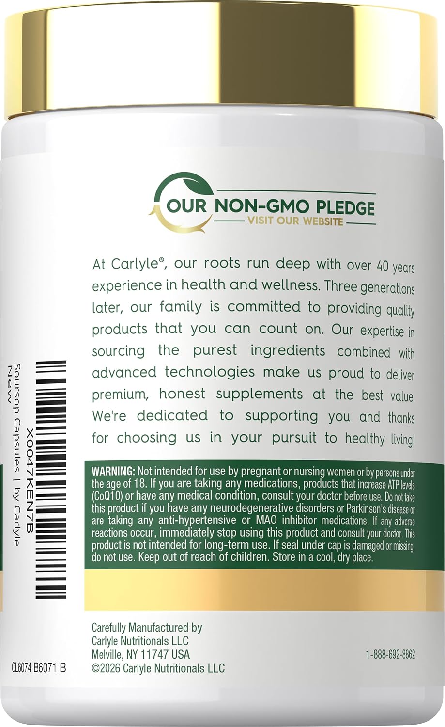 Carlyle Hojas de Guanábana | 160 Cápsulas | Hierba Tradicional | Complemento Alimenticio No OGM, Sin Gluten
