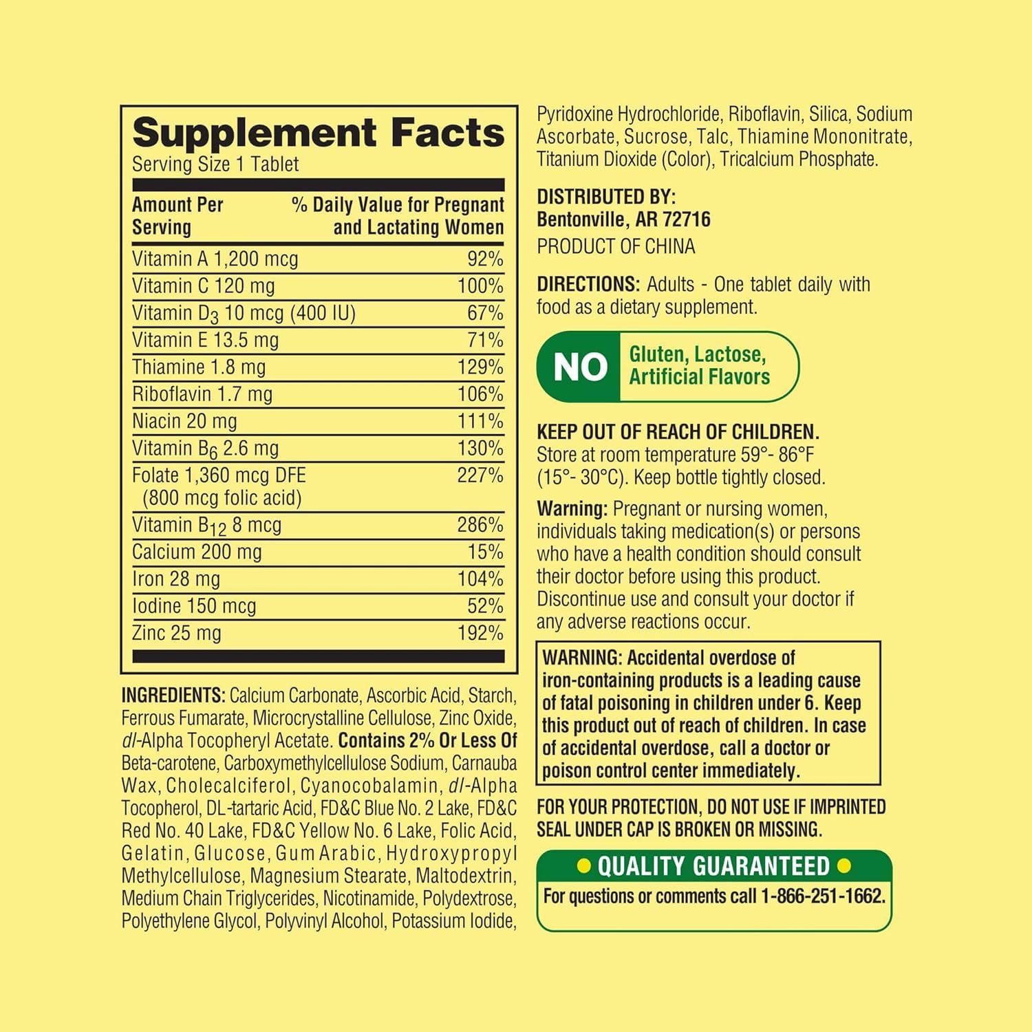 Spring Valley Multivitamínico Prenatal para Mujeres - 100 Comprimidos