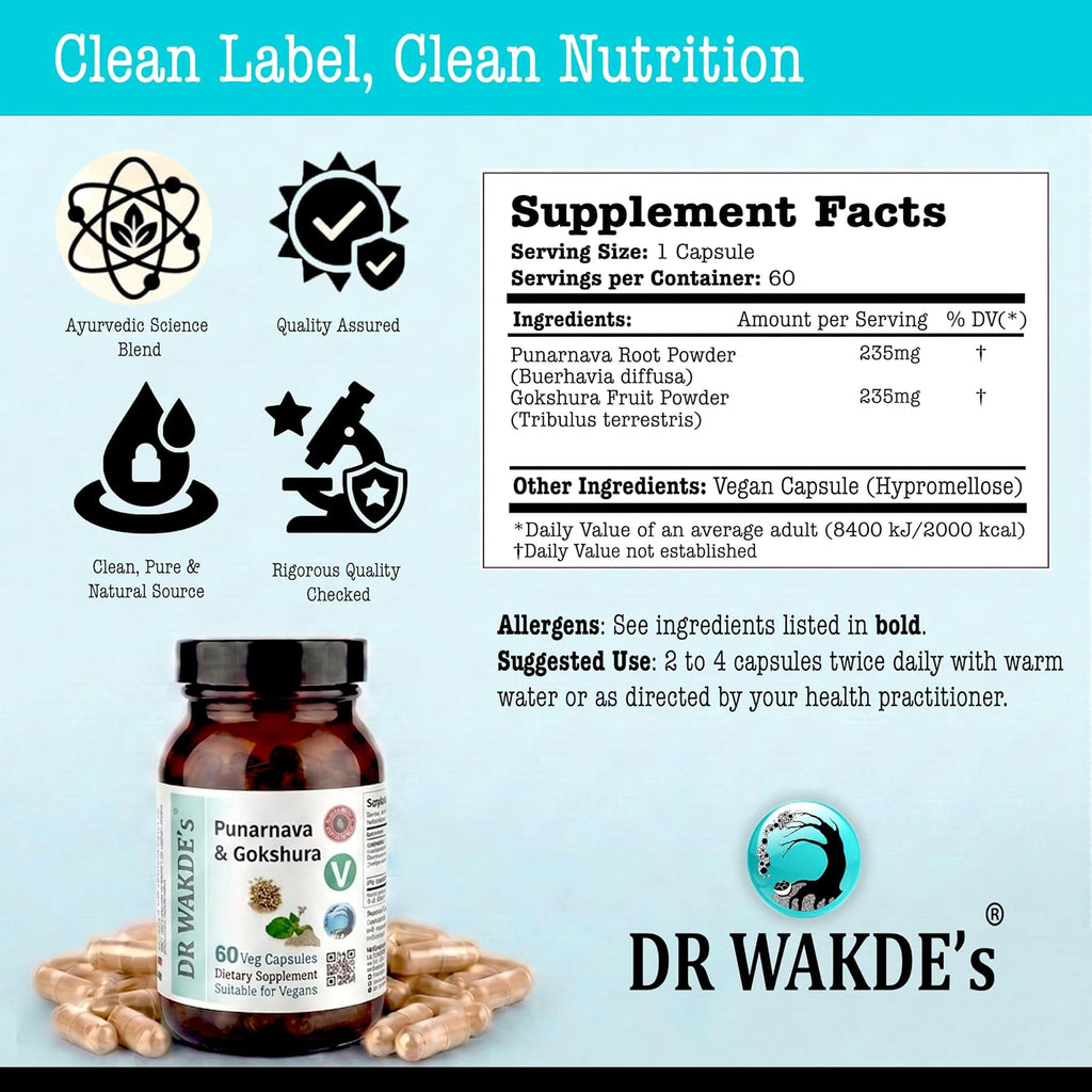 DR WAKDE'S Punarnava and Gokshura Capsules - 60 Cápsulas Veganas