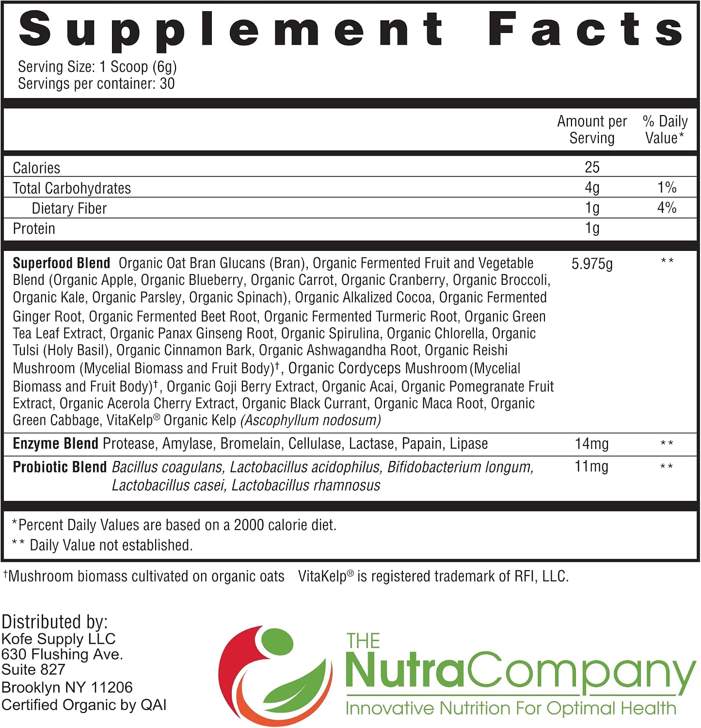 Fermented Super Greens Powder Superfood - with Probiotics 180g