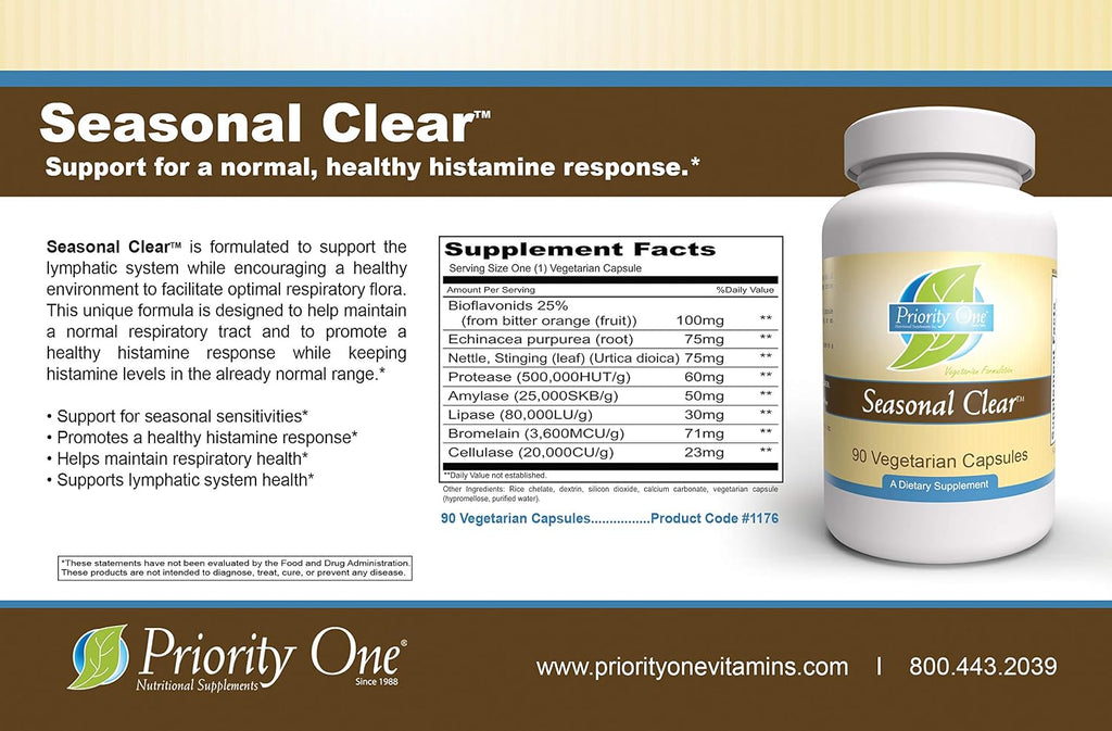 Priority One Vitamins Seasonal Clear – 90 Cápsulas Vegetarianas