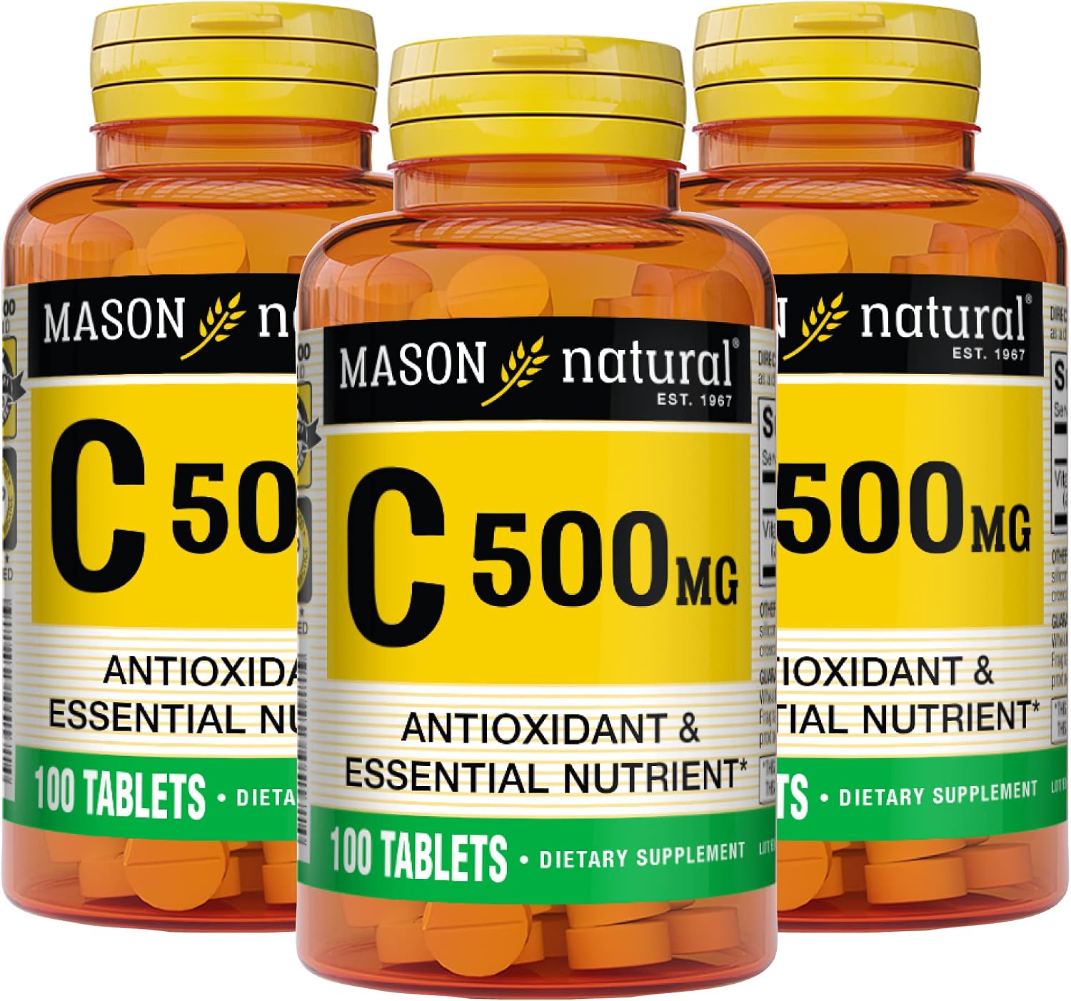 MASON NATURAL Vitamina C 500 mg | 300 Comprimidos (3×100) | Suplemento Alimenticio
