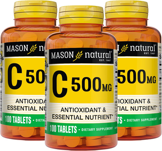 MASON NATURAL Vitamina C 500 mg | 300 Comprimidos (3×100) | Suplemento Alimenticio
