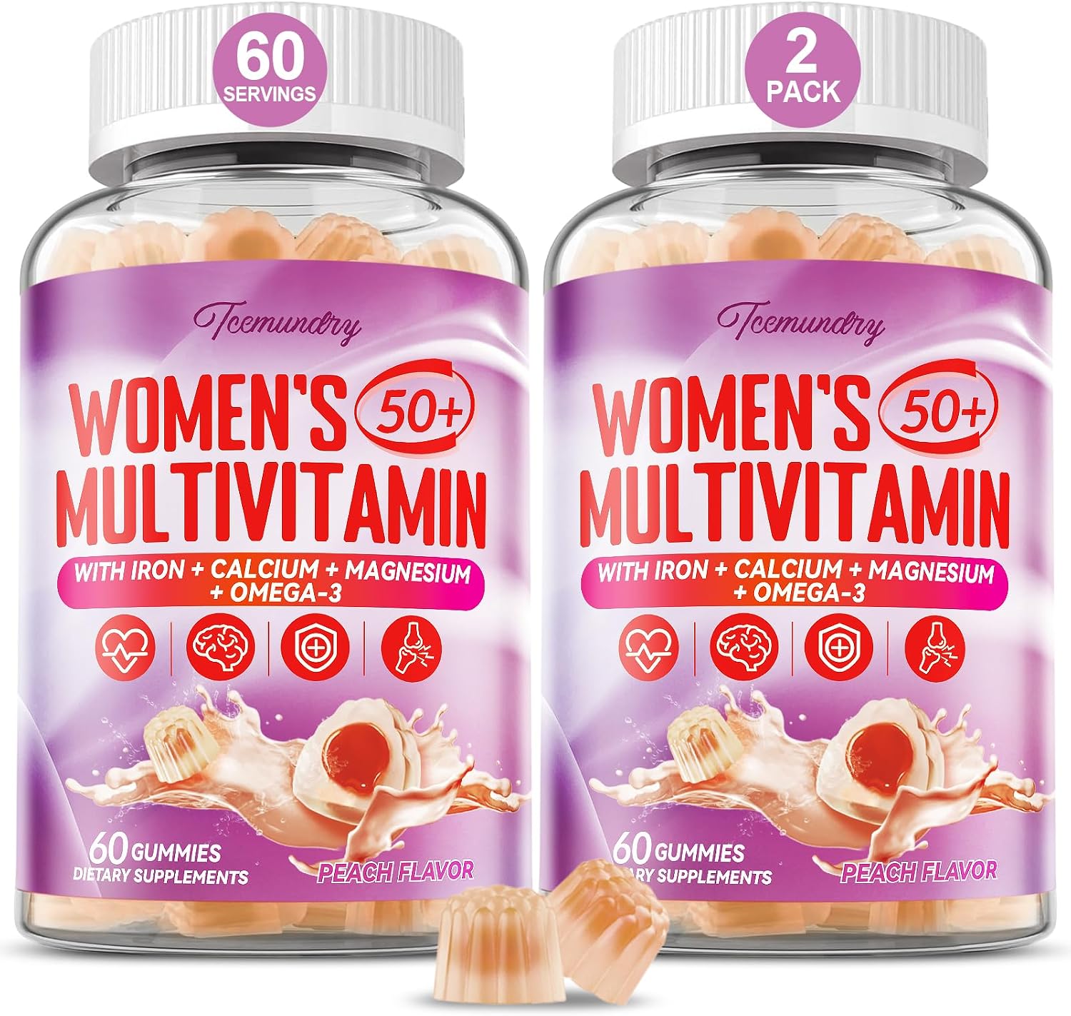 Gominolas Multivitamínicas para Mujeres 50+ con Omega 3, Coenzima Q10, Hierro, Calcio - Pack de 2