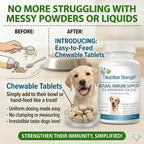 Nutrition Strength Immune Support for Dogs - Turkey Tail, Reishi, Shiitake, Maitake Mushroom Complex - Senior Dog Health - 120 Chewable Tablets