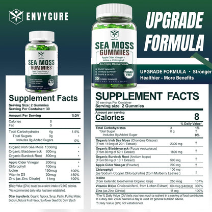 EnvyCure Gominolas de Musgo Marino Sin Azúcar - 2 Paquetes (60 Gominolas) con Yodo, Vitamina D3 y Vinagre de Manzana – Image 2
