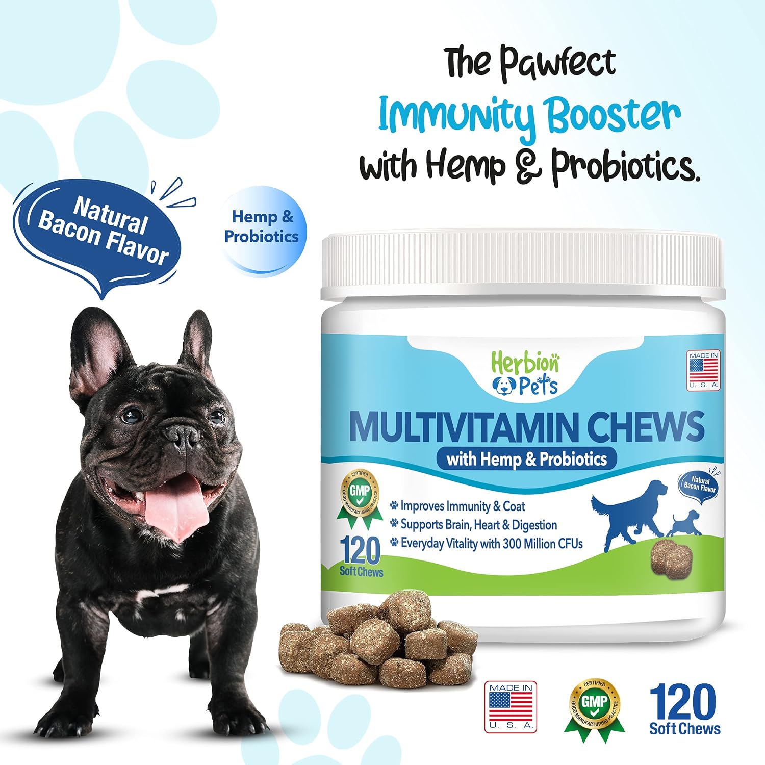 HERBION Pets Multivitamin Chews with Probiotics and Minerals - Duck Flavor