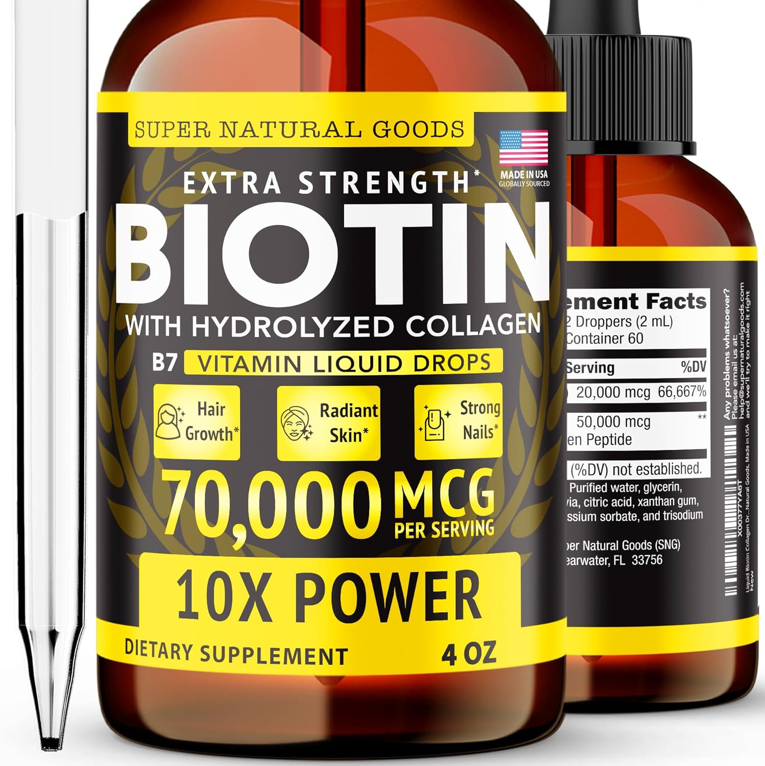 Super Natural Goods Biotina y Colágeno Líquido 70.000 mcg – Gotas para Cabello, Piel y Uñas