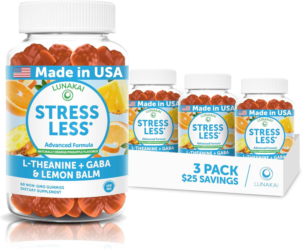 Lunakai Calm & Stress Relief Gummies – Gomas calmantes con GABA y L-teanina, 60 unidades