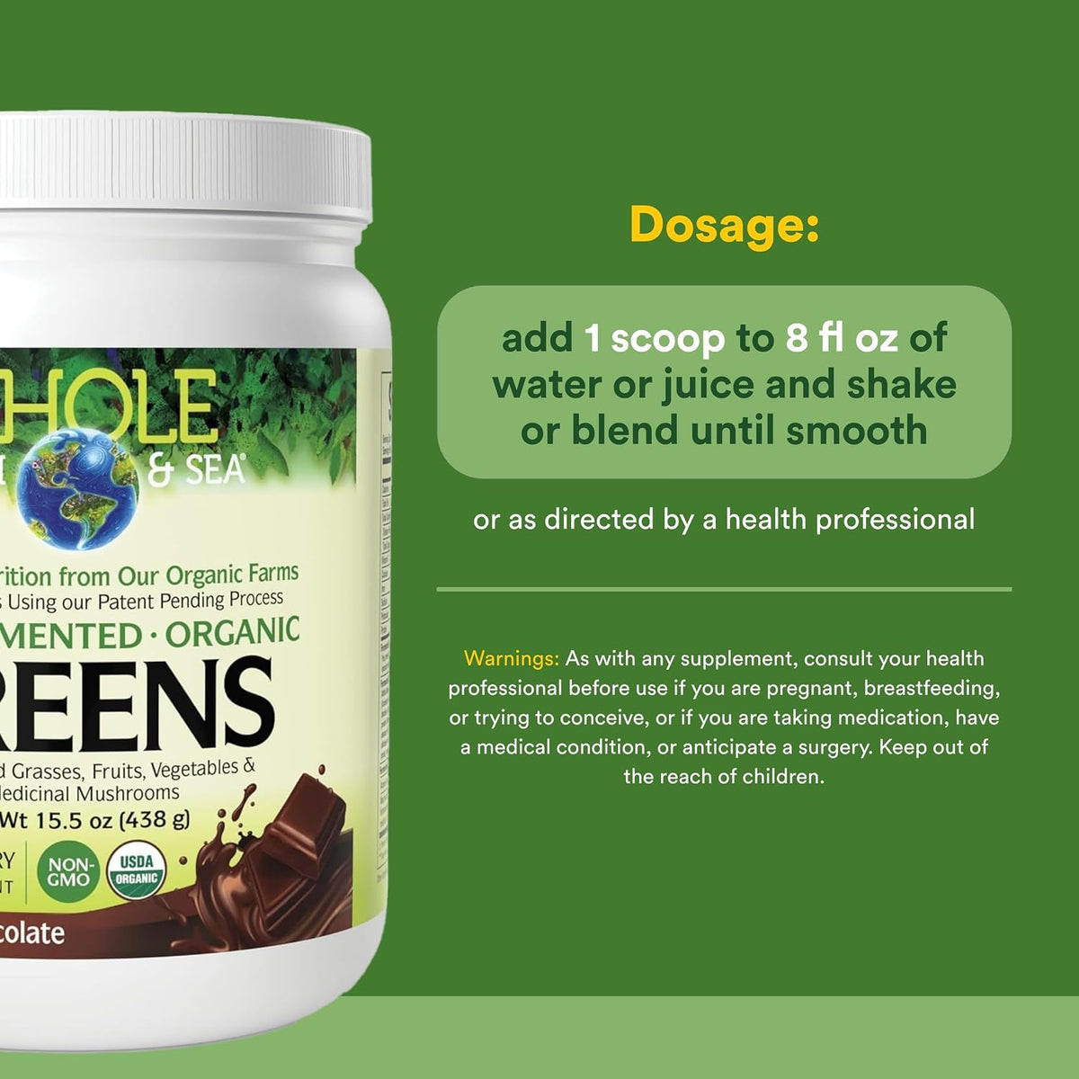Whole Earth & Sea Organic Fermented Greens - – Orgánico certificado: Los ingredientes provienen de granjas – Image 3