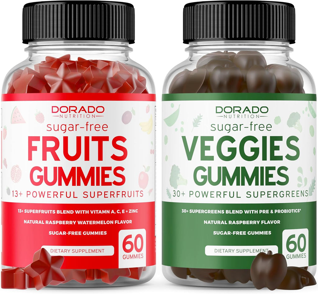 Fruit and Veggies Supplement (120 Gominolas) - Gominolas de Frutas y Verduras sin Azúcar para Adultos - Apoyo Inmunológico - No OGM, Vegano