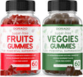 Fruit and Veggies Supplement (120 Gominolas) - Gominolas de Frutas y Verduras sin Azúcar para Adultos - Apoyo Inmunológico - No OGM, Vegano