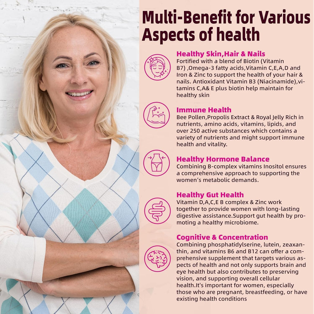 Multivitamínico para Mujeres 40+ con Omega-3, Hierro y Complejo B - Gomitas Veganas Sin Azúcar - 60 Unidades