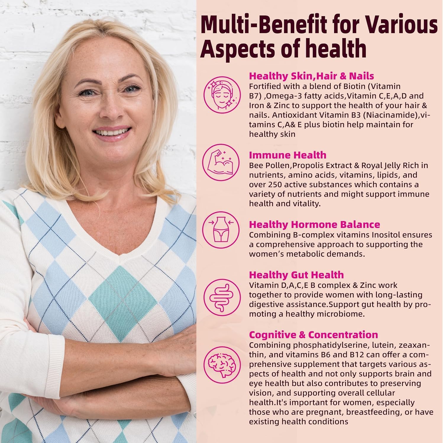 Multivitamínico para Mujeres 40+ con Omega-3, Hierro y Complejo B - Gomitas Veganas Sin Azúcar - 60 Unidades