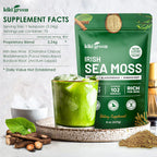 Irish Sea Moss Powder 8 Oz - con Bladderwrack y Burdock Root - Suplemento Vegano y Sin Gluten