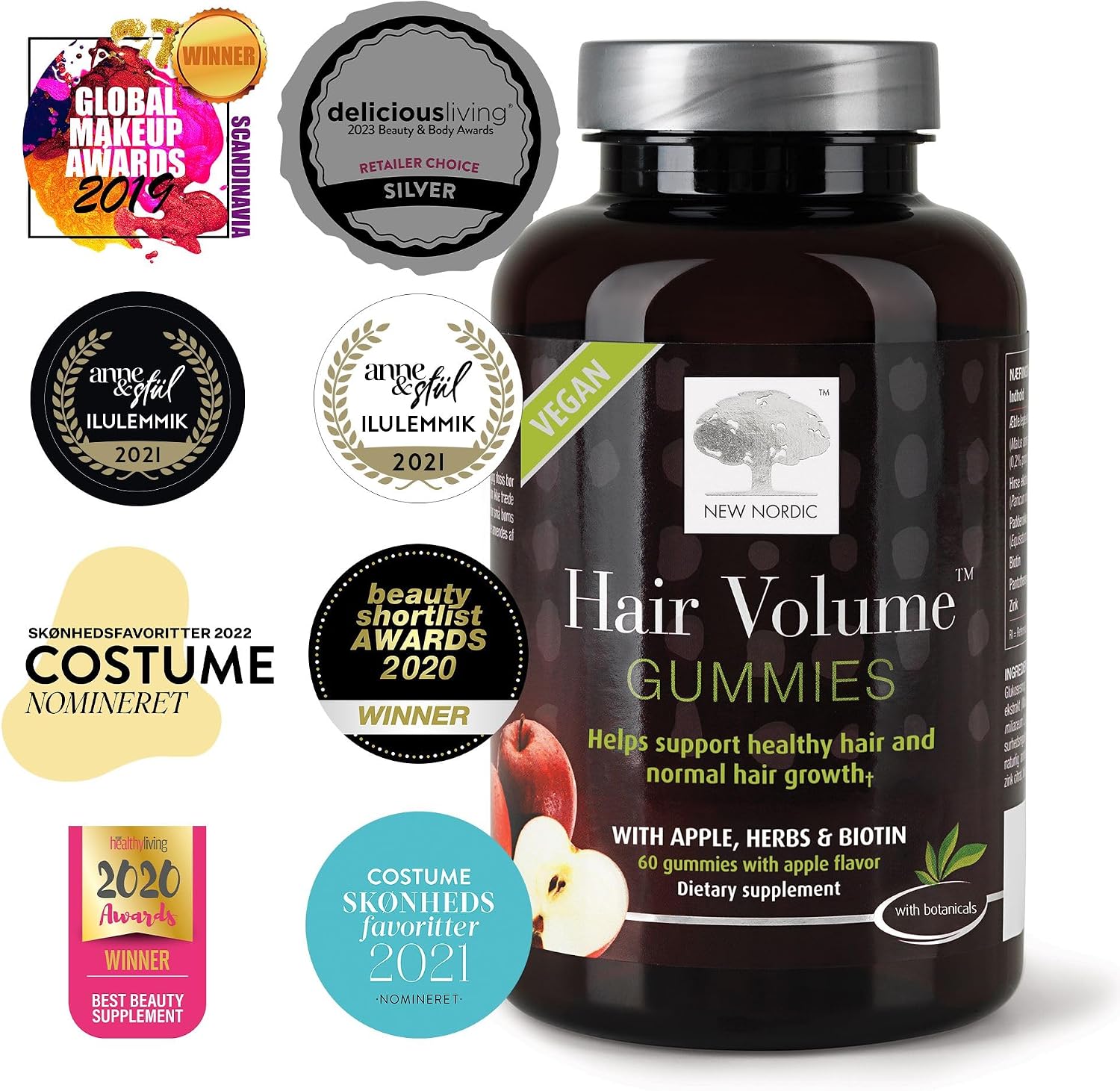 NEW NORDIC Hair Volume Gominolas de Biotina para el Cabello - Pack de 3 (180 gominolas)