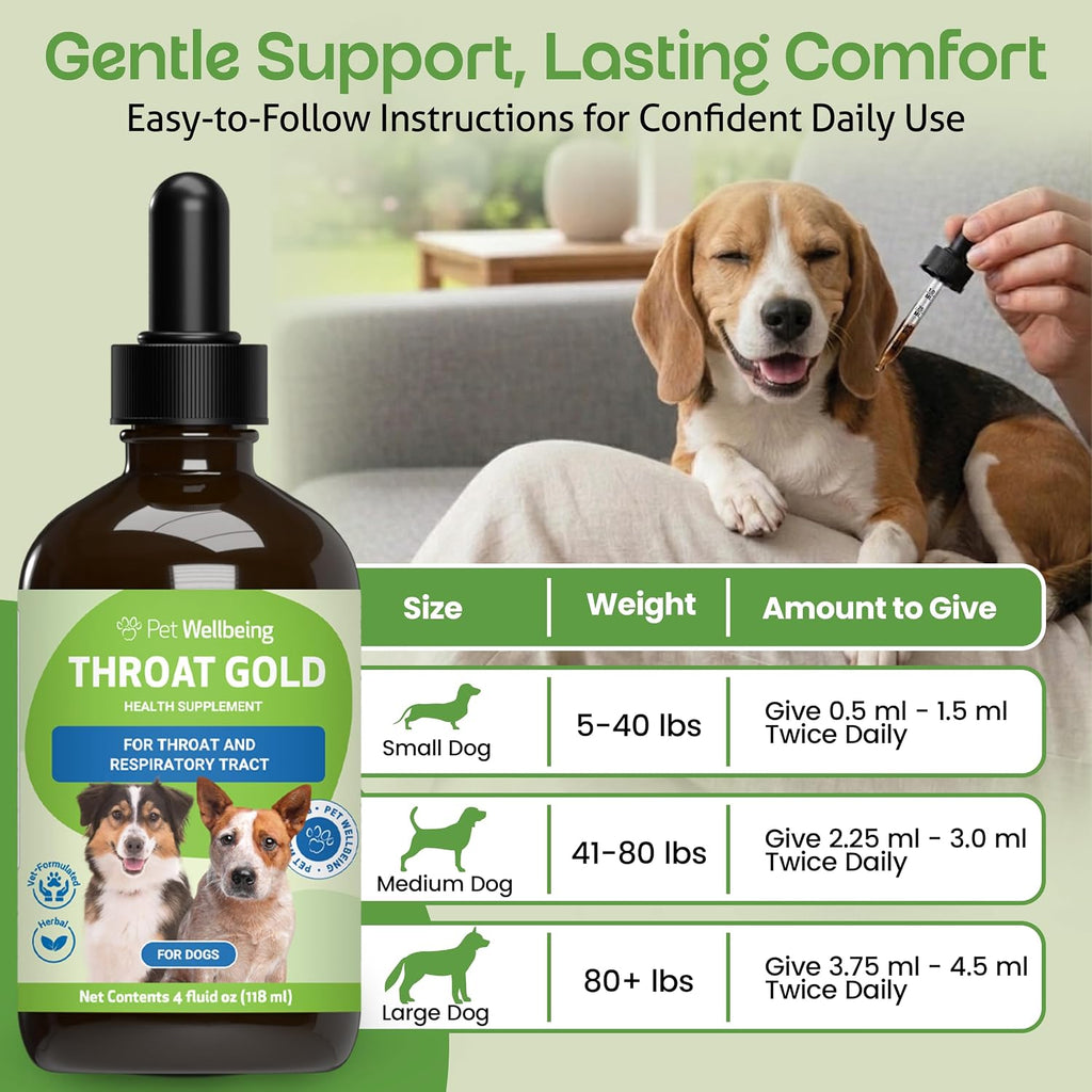 Pet Wellbeing Throat Gold para Perros - Fórmula Líquida 118 ml