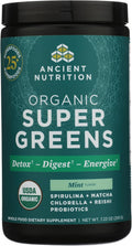 Ancient Nutrition SuperGreens Powder Bio con Probióticos, Sabor Menta Orgánica, 25 Raciones, 205g