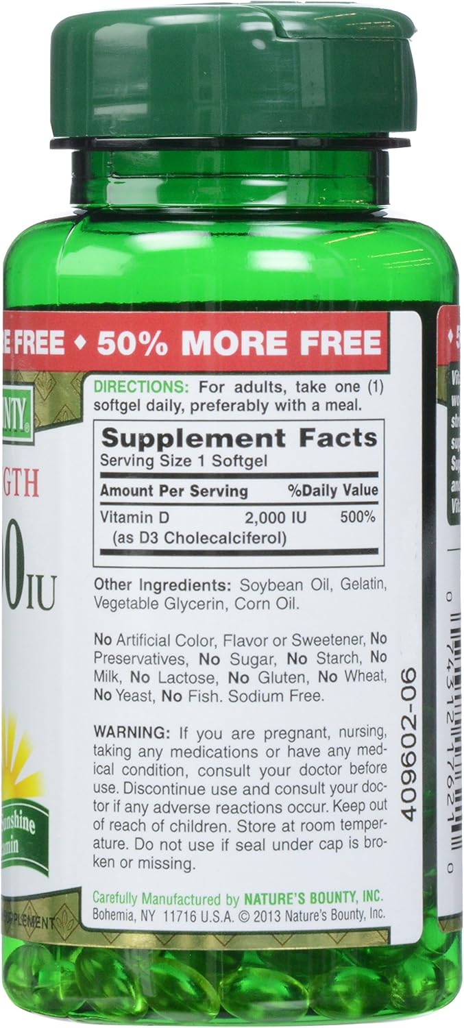 Nature's Bounty Vitamina D3 2000 UI, 150 Cápsulas Blandas
